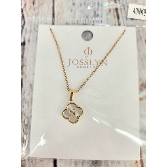 josslyn Jewelry - N - 18k Gold Finish Stainless Steel Clover Initial Necklace NEW Link Chain...